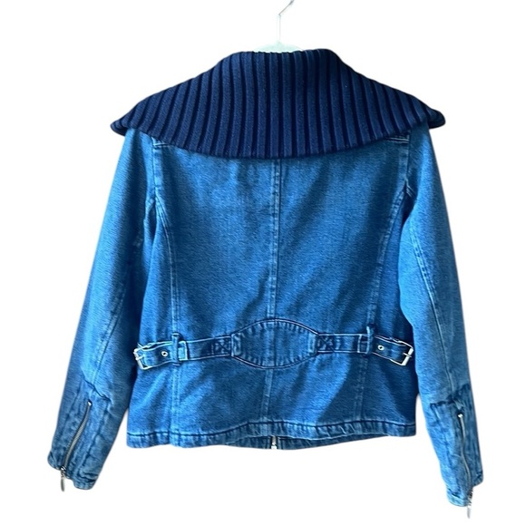 1990s Faded Glory Denim And Knit Zipper Jacket Quilted Lining Sz S Y2K - Picture 7 of 10